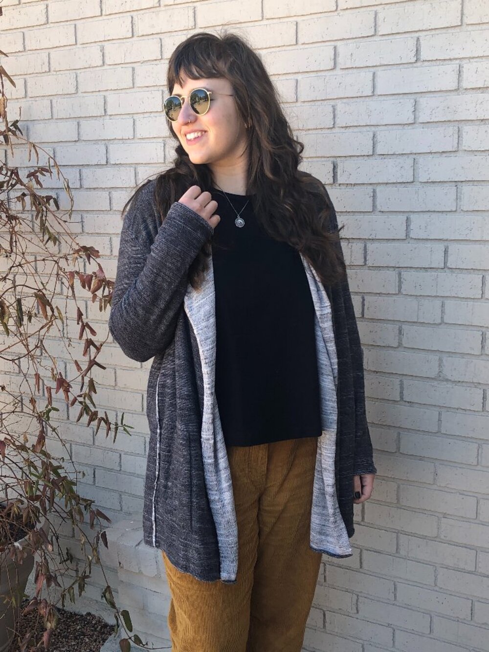 EUC Eileen Fisher Black & White Cotton Knit Open Front Cardigan in Women's Large